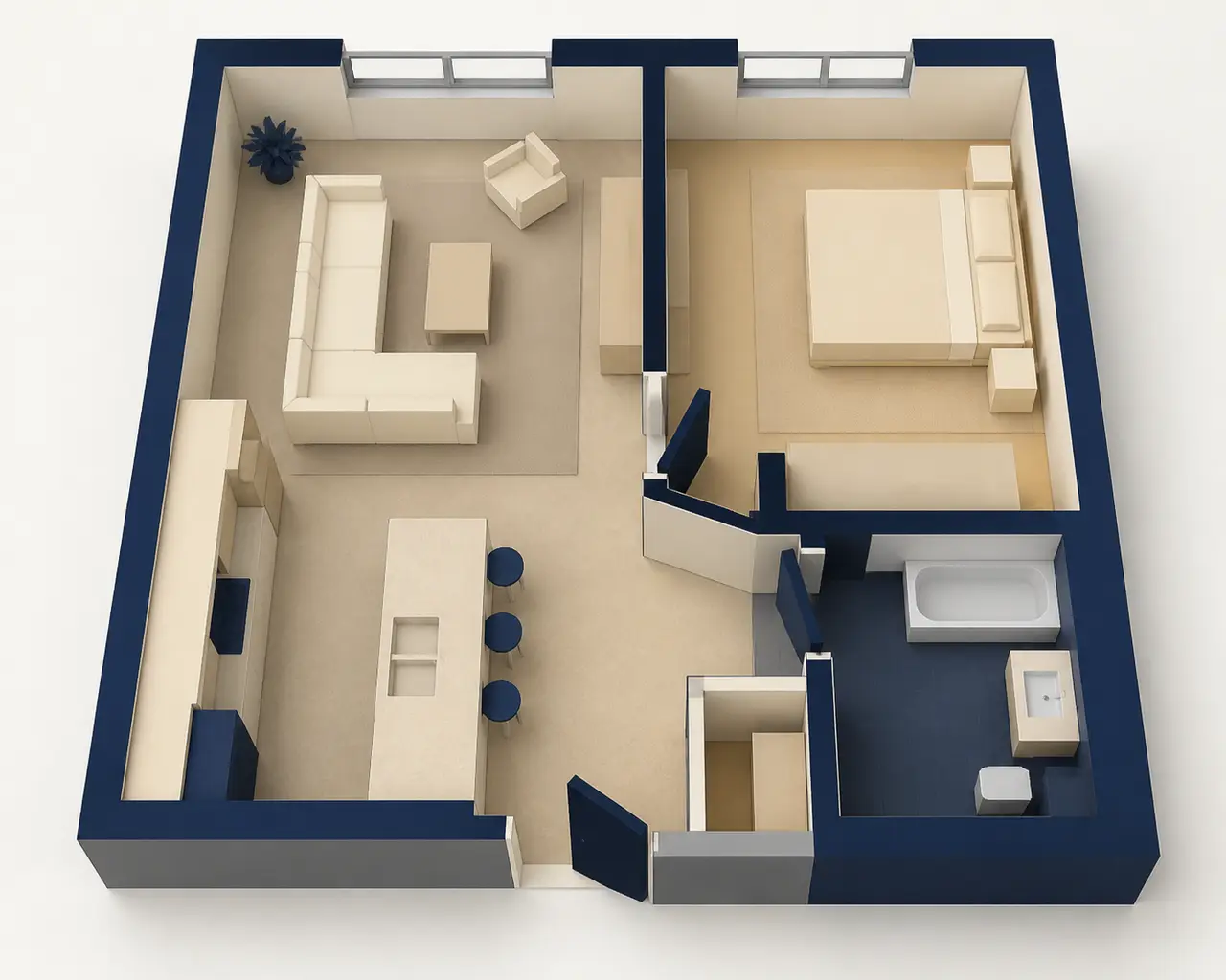 Generic conceptual one-bedroom apartment zoning study