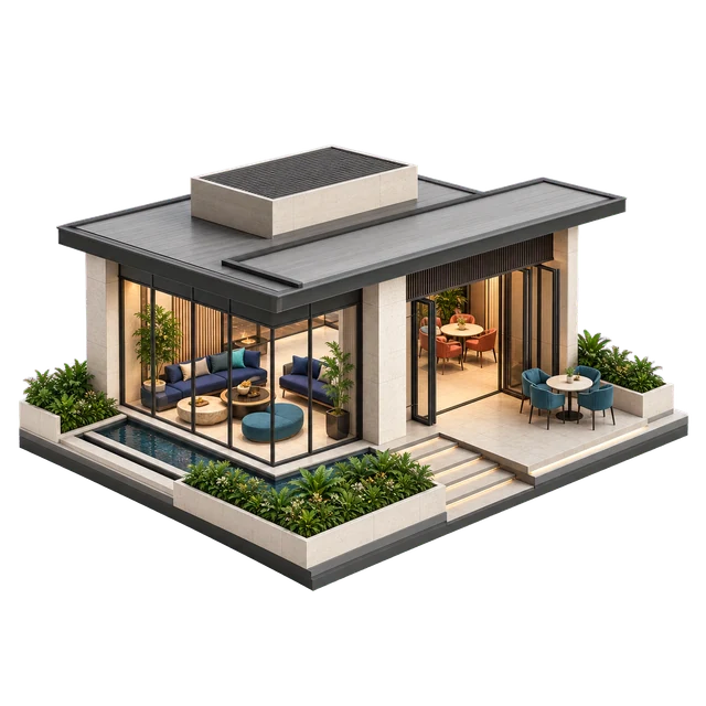 Clubhouse and social lounge amenity illustration