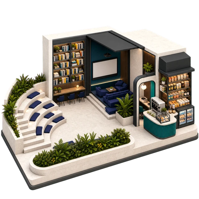 Reading lounge and shared spaces amenity illustration