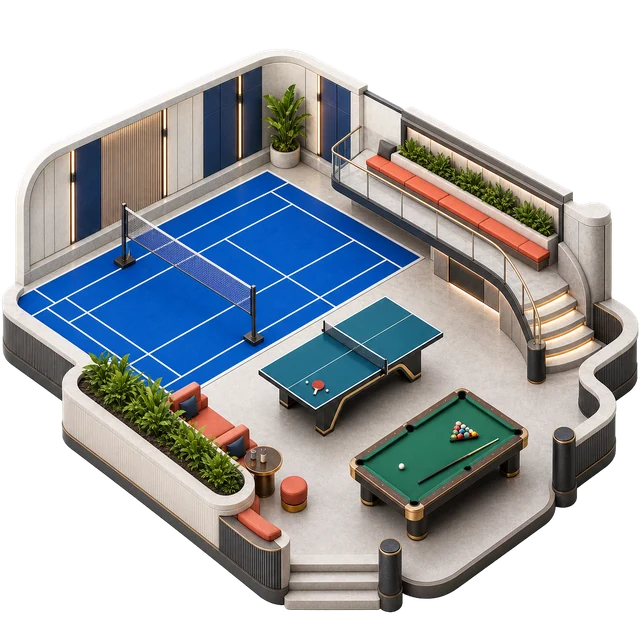 Indoor games and community room amenity illustration
