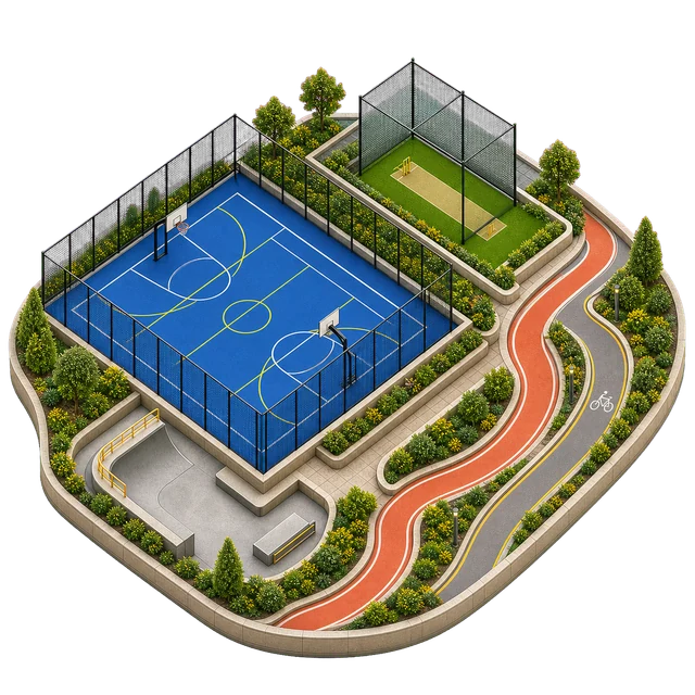 Multipurpose court and outdoor movement amenity illustration